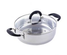 ProCook Gourmet Steel niedriger Bratentopf - mit Glasdeckel - Induktion - Edelstahl Bräter - Stay-Cool Silikongriff - Schmortopf - Schmorpfanne - 24 cm - 3,2 l 24 cm - 3,2 l