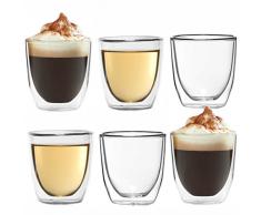 Dimono 6X Doppelwandiges Espressoglas 80ml Espresso-Tasse aus Glas Espresso-gläser