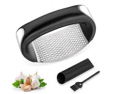 Joyoldelf Knoblauchpresse, Garlic Press Knoblauchpresse Edelstahl Rostfrei, Knoblauchschneider Spülmaschinenfest Küchenhelfer mit Silikon Schäler und Ingwerpresse Bürste