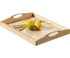 Tablett NEWCASTLE aus Bambusholz, mit Edelstahl-Griffen, Boden aus Schichtholz, Maße: ca. 48 x 37 cm,