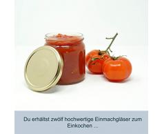 CR Produkte Marmeladengläser Set to 82 405ml mit Aufkleber | Einmachglas Konservenglas mit Deckel zum abfüllen, aufbewahren und befüllen | Optimal für Honig, Marmelade, Obst und Gemüse (Gold, 12)