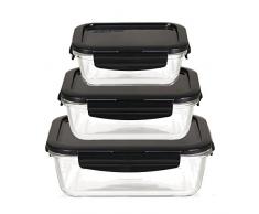 LOCK & LOCK Frischhaltedosen aus Glas mit Deckel, 3er Set eckig & klein- OVEN GLASS - Kühlschrank & Einfrieren - Auflaufform Backofen & Mikrowelle