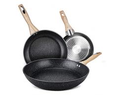 homgeek Bratpfannen, Pfannenset 3-teilig, Antihaft Pfanne Induktion 20cm, 26cm, 30cm, Teflonbeschichtung, Aluminium - PFOA frei