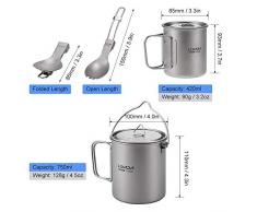 Lixada Titanium Topf Camping Tragbar Titan Wasser Tragbar Becher Tasse Klappgriff(300 ml,350 ml,420ml,550 ml,650 ml,750ml,900ml,1600ml)