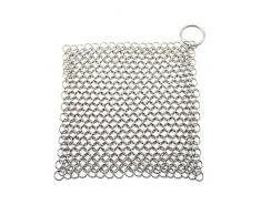 Gobesty Gusseisenreiniger Chainmail, Kettenwäscher aus Edelstahl, 7 x 7 Zoll ringreiniger zum reinigen von guss und schmiedeeisen mit Aufhängering, rostet nicht wie Stahlwolle für Pfanne aus Gusseisen