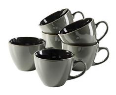 MÄSER 931518 Serie Scuro Cappuccino-Tassen-Set aus Keramik für 6 Personen, Milchkaffeetassen, Jumbo Kaffeetassen, 450 ml, Grau Steinzeug
