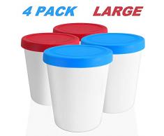 LIN Aufbewahrungsbehälter für Speiseeis mit Deckel 4 Stück - 1L runde wiederverwendbare BPA-frei Eisbehälter für Gefrierschrank für hausgemacht Eis, Sorbet, frozen Joghurt und allgemeine Lebensmittel