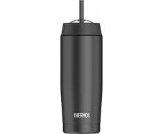 THERMOS 4029.233.047 Isolier-Trinkbecher Cold Cup, Edelstahl Schwarz 0,47 l, inkl. Trinkhalm, perfekt für Smoothies oder Eiskaffee, BPA-Free