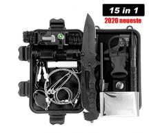 LC-dolida Survival Kit 15 in 1, Außen Notfall Survival Kit mit Messer/Taktische Taschenlampe für Camping/Bushcraft/Wandern/Jagden/Outdoor Abenteuer