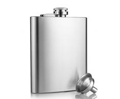 Edelstahl Flachmann, innislink Design Taschenflachmann Taschenflasche Flachmann 8 oz. ( 227 ml ) Mini-Trichter Stylische-Trinkflasche , Silber