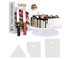 THETIS Homes Tortenplatte Drehbar Ø 28CM, Tortenständer Kuchenplate Drehteller Tortenplatte Weiß mit 2 Winkelpalette und 3 Icing Smoother für Backen Gebäck Fondant