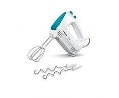 Bosch MFQ2210D Handrührer, moderne Motortechnik, 2 Rührbesen, 2 Edelstahl-Knethaken, 4 Geschwindigkeitsstufen, 375 W, weiß / dynamic blau