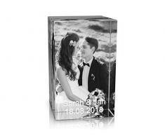 VIP-LASER 2D Gravur Glas Kristall Quader im Hochformat mit dem Foto Deiner Hochzeit/Hochzeitsfoto. Dein Wunschfoto für die Ewigkeit Mitten in Glas! Groesse L = 60x40x40mm