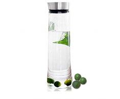 Wasser Krug Glas-Karaffe Borosilikatglas Wasserkaraffe Kaltes Eistee Wasserkanne mit Deckel aus Edelstahl für Wasser, Milch, Saft, Limonade und kohlensäurehaltige Getränke geeignet (1.5L)
