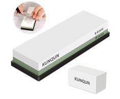 KUNQUN Schleifstein Set, 3000 8000 Wetzstein Fuer Messer, 2 Seite Körnung Abziehstein Schleifstein nass mit rutschfest Silikonhalter & Gratis Abflachender Stein| Beste schleifhilfe Fuer die Küche
