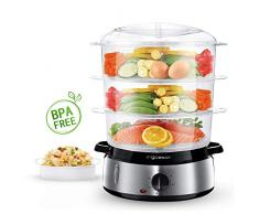 Aigostar Fitfoodie Steel 30INA - Dampfgarer mit Timer (800 W, 9 L) silber/schwarz. EINWEGVERPACKUNG.
