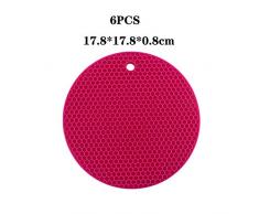 NanXi 6Pcs Set Runde Silikon Topf-Untersetzer hitzebeständig Hohe Qualität Dauerhaft rutschfest Haltbar Pflegeleicht, Vielseitige Spülbeckenmatte Geschirr Abtropfmatte,Rot