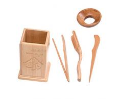 PETSOLA 1 Set Bambus Teebesteck Teesieb Teelöffel Tee Schaufel Teezangen Utensilienhalter - E