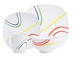 100% Melamin-Geschirr Color Line weiss/bunt eckig wählbar 4-tlg für 1 Pers 8-tlg für 2 Pers 16-tlg für 4 Pers 24-tlg für 6 Pers Camping Tafel Service Picknik Teller Tasse Schale Anzahl 6 Pers 24-tlg