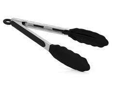 Grannys Kitchen Edelstahl Küchenzange 23 cm Silikongriff mit Verschluss - Kochzange Salatzange Servierzange Silikon Griff Zange hitzebeständig - Schwarz