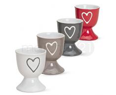 matches21 Bunte Eierbecher im 4er Set mit Herzdekor in grau rot weiß beige aus Keramik je 6x5 cm - 4-fach sortiert