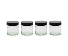 Viva Haushaltswaren - 4 x Glastiegel mit Deckel 60 ml, kleine Glasdosen in Apothekerqualität als Cremetiegel, Schraubdeckelglas, Gewürzglas, Kosmetikdose etc. verwendbar (inkl. Beschriftungsetiketten)