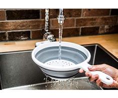 Excellent Houseware Faltbarer Seiher Sieb aus Silikon | Platzsparend, ist leicht zu reinigen | Verwendet als Nudelsieb, Abtropfsieb, Küchensieb | Weiss- Grau | Weiss- Blau | Weiss- Grün Ø 22cm