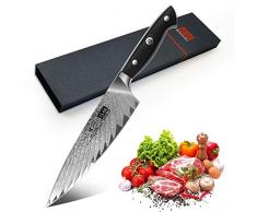 SHAN ZU Kochmesser, Küchenmesser Chefmesser 20cm Profi Messer Damaskus Carbon AUS-10 Edelstahl Scharfe Messerklinge Ergonomischer G10 Griff Exquisiter Geschenkverpackung