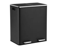 SONGMICS Mülleimer mit 2 Fächern, 2 x 30 L, Abfalleimer, Treteimer aus Metall, Inneneimer aus Kunststoff, mit Klappdeckeln und Griffen, Softclose, luftdicht, schwarz LTB60BK