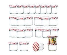 BigDean 25er Set Marmeladenglas 125 ml Sturzglas Einmachglas Einweckglas to 66 rot karrierter Deckel