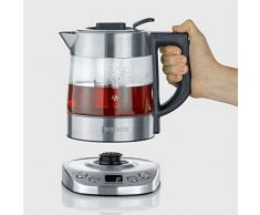 SEVERIN WK 3473 Glas-Tee-/Wasserkocher Deluxe Mini (ca. 2.200 W, mit Temperaturregler, Für 1 L Wasser/0,75 L Tee) edelstahl/schwarz