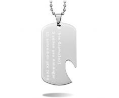 MeMeDIY Silber Ton Edelstahl Anhänger Halskette Dog Tag Kapselheber Flaschenöffner,mit 58cm Kette Gravur