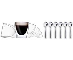 DUOS 6X 80ml doppelwandige Gläser + 6X Edelstahl-Löffel - Set Thermogläser mit Schwebe-Effekt, auch für Espresso, Liköre, Grappa, Schnaps, Shot-Drinks geeignet, by Feelino