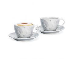 Hausmann & Söhne Cappuccino Tassen dickwandig | Set 4-TLG. | 2er Set graue Marmor Tassen mit Untertasse | Porzellan | Tasse 170 ml (210 ml randvoll) | Cappuccinotassen mit Untersetzer | Geschenkidee