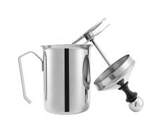 Fayomir 500ml Edelstahl Double Mesh Milchaufschäumer Manuell, Mit Kaffee Latte Art Pen, 8 x 8 x 18 cm