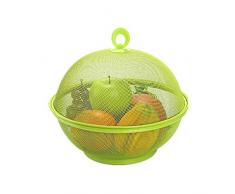 Fablcrew Fruchtkorb mit Deckel und Griff, Obstkorb Mit Insektenschutz, Obstteller Kunststoff kit Abflusskorb, 27 cm Durchmesser(Grün)