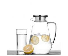 KNDJSPR 5-teiliges Set Borosilikatglaskrug, 2L Glasteekanne, Blumentopf und Tasse mit Edelstahldeckel, für hausgemachten Saft, Wasserkaraffe, -30 ° C-150 ° C