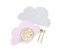 GoMaihe Tischset Kinder 2 STK, 47,5×27cm Wolkenform Platzset Abwischbar Abwaschbar Silikonmatte, Wasserdicht rutschfest Platzdeckchen Tischunterlage Kinder Teller Set, Grau und Rosa