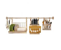 Yankuoo An der Wand montierter doppelter Tellerabtropfer aus Chrom - Küchen-Wäscheständer aus Edelstahl und Besteckkorb - Geschirr- / Messer- / Bohrplatten- / Essstäbchenständer