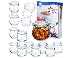 MamboCat 12er Set WECK-Tulpenglas 370 ml + 12 Glas-Deckel RR80 + Rezeptheft | Marmeladen-Gläschen Klar | Ø 9 cm | Einmachen, Einkochen & Konservieren | Einweck-Zubehör