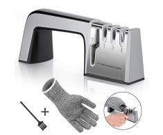 Joyoldelf Messerschärfer 4 in 1 Messerschleifer Profi-Küchenmesser schärfen Haushaltsmesser Formen und Schärfen, Knife Sharpener mit Reinigungsbürste und Schnittfeste Handschuhe
