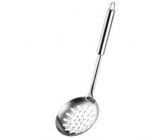 KADAX Schaumlöffel aus Edelstahl, Schaumkelle für Kochen, Abseihlöffel mit ovalem Griff, Aufhängeöse, Küchenhelfer, Schöpflöffel, Schöpfkelle für Küche, Nudeln, flach, Silber