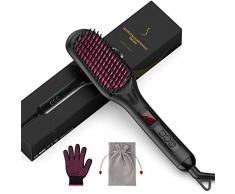 Haarglätter Bürste, 25 Sekunden schnell erhitzte Haarglättungsbürste mit Anion,16 Temperatureinstellungen,Temperatur sperre, automatische Ausschaltung Funktionen, doppelte Spannung