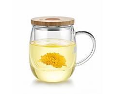 Friedos Tee Glas mit Sieb und Deckel 500 ml für Losen Tee oder Beutel - Tasse aus Borosilikat Glas mit Filter bis 130°C