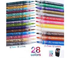 XIAPIA Acrylstifte für Steine Glas Porzellan und Holz Bemalen | 28 Farben Porzellanmalstifte DIY Set | Wasserfest Permanent Marker Graffiti Tasse Stifte für Kinder & Erwachser mit Tasche (Klassisch)