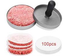 XIGUI Antihaft-Burger-Presse-Set – perfekt geformter Hamburger-Maker mit 100 Wachspapierblättern aus Aluminium Burgerpresse Modelmaker für BBQ Grill