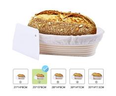 Bainuojia Gärkörbchen Oval, Gärkorb mit Teigschaber und Brottasche,Gärkorb für Brotteig aus Peddigrohr mit Leineneinsatz, Gärkörbe für Brot, Brotbacken(25X15X8CM)