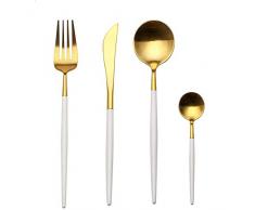 LEKOCH Bunte 4-teilig 18/10 Edelstahl Besteck Set für 1 (Weiß&Gold)