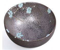 Aricola® Matcha Schale/Matcha Teeschale 250ml anthrazit/blau, Blütendesign, gesprenkelt