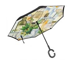 Gläser Weißwein Inverted Golfschirm Vintage Rose Bee UV Anti Winddicht Reverse Taschenschirme Mit C-Form Griff Für Auto Outdoor Travel